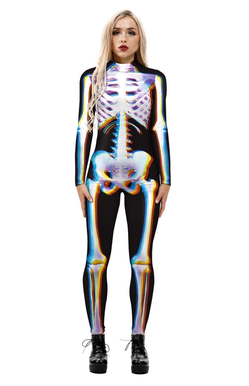 9726 Skeleton Halloween Costume Catsuit Bodysuit Cosplay Jumpsuits BAX-188